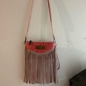 Wrangler Pink Crossbody Bag with Fringe
